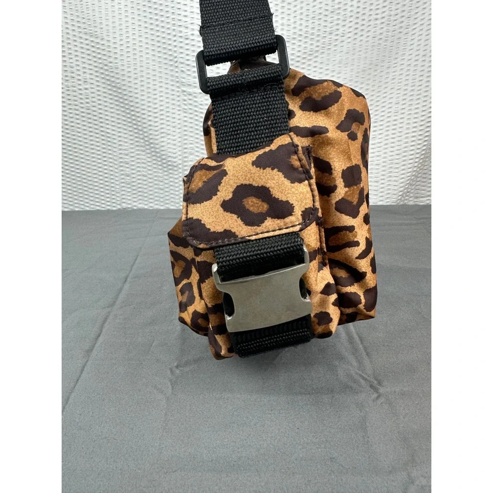 Lauren Ralph Lauren Leopard Print Shoulder Bag Black Strap Zip Close Nylon EUC!